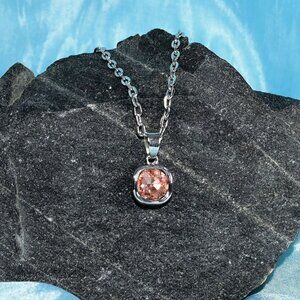 Jemma Tourmaline Pink Color Square Crystal Pendant Necklace Gift Packaged